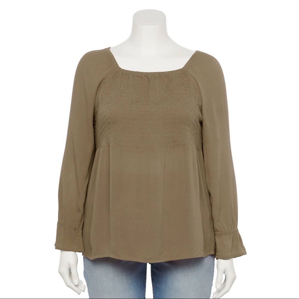 NWT Sonoma Smocked Volume Sleeve Top Green Size 4X